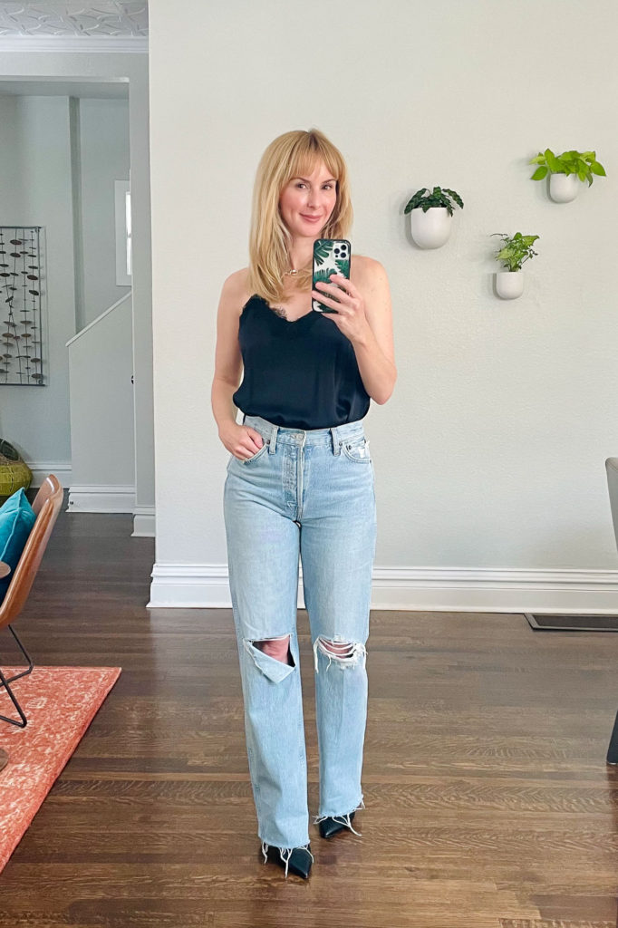 90s jeans try-on with Redone raw hem ripped jeans.