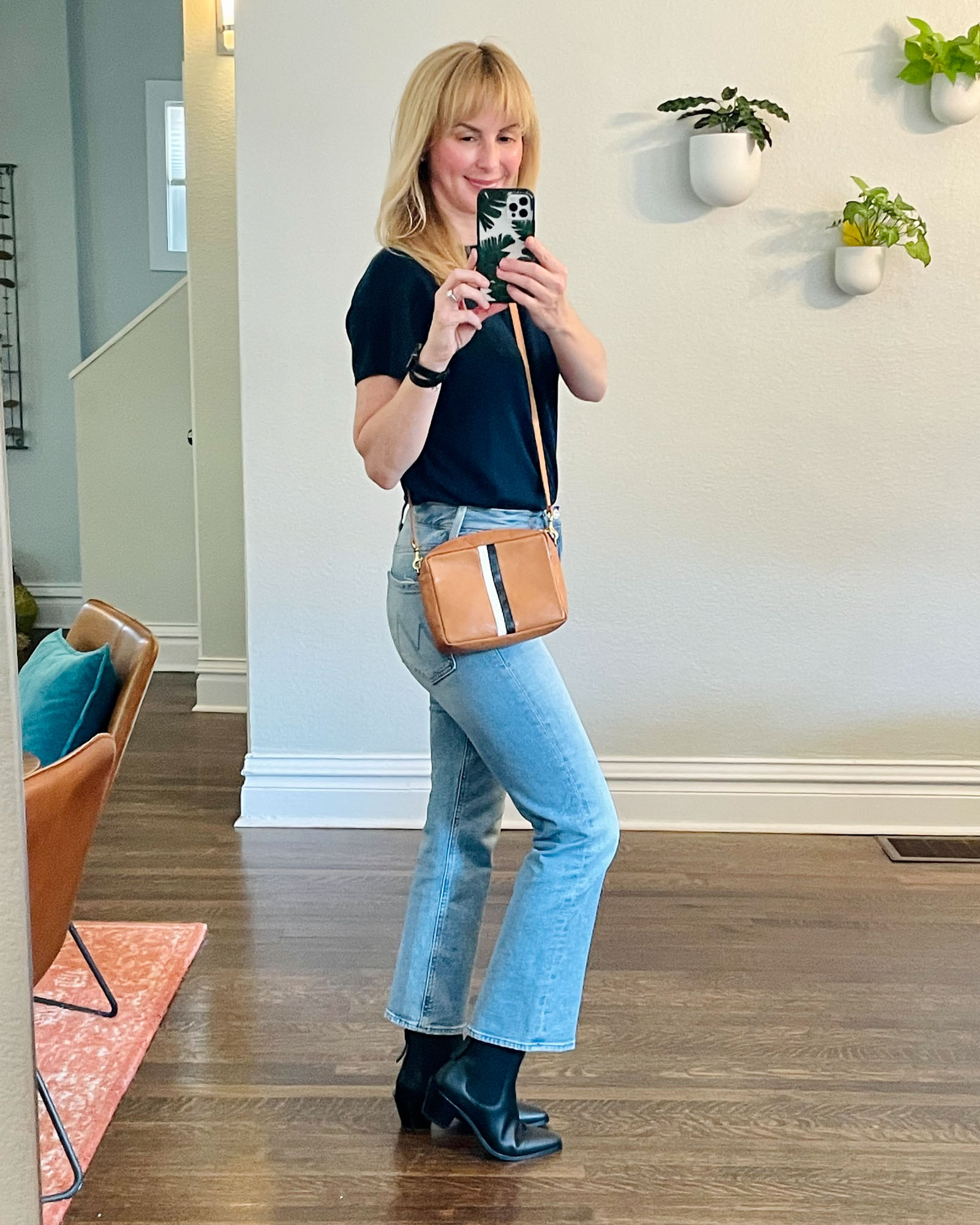 Wearing the black Frame booties from the Nordstrom Sale with Mother jeans.