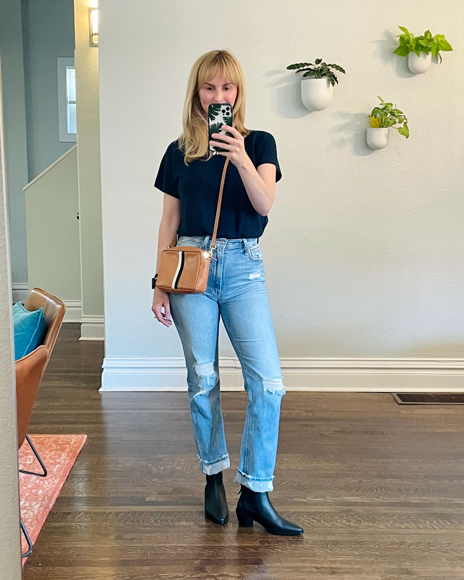 Wearing the Black Frame Booties from the Nordstrom Sale with the Mother Ryder Skimp jeans.
