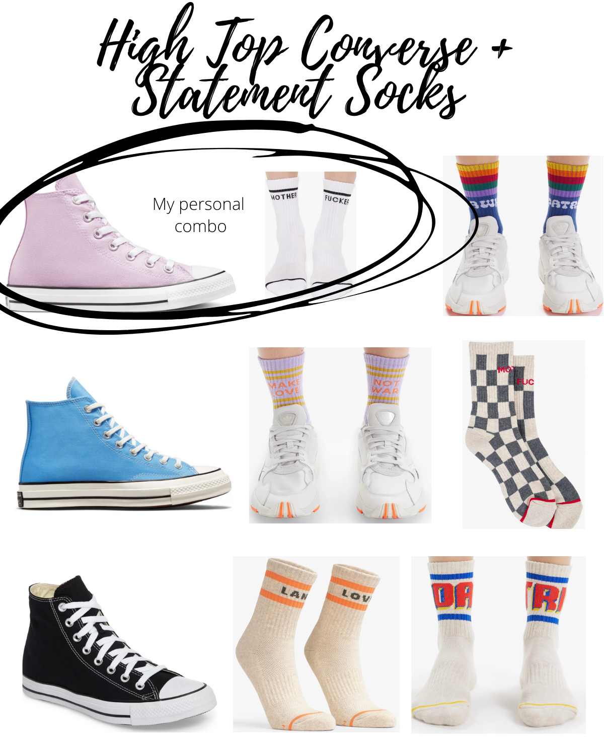 High Top Converse and statement socks shopping collage.