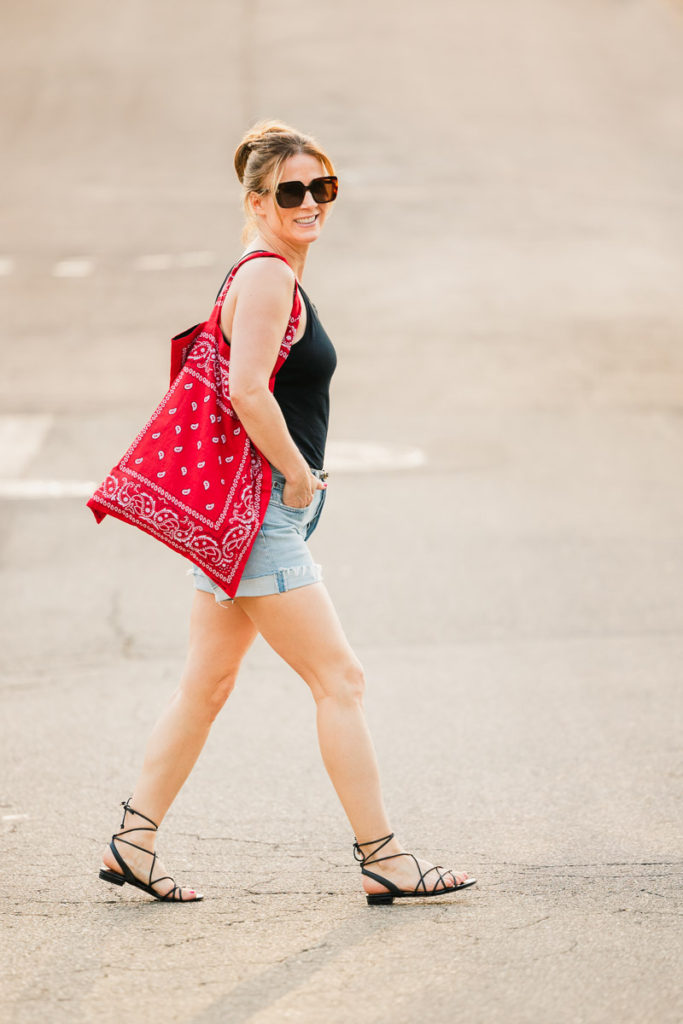 Agolde Parker Long Shorts Review - with cuff in cuff + Frame Cami + Arizona Love Bag