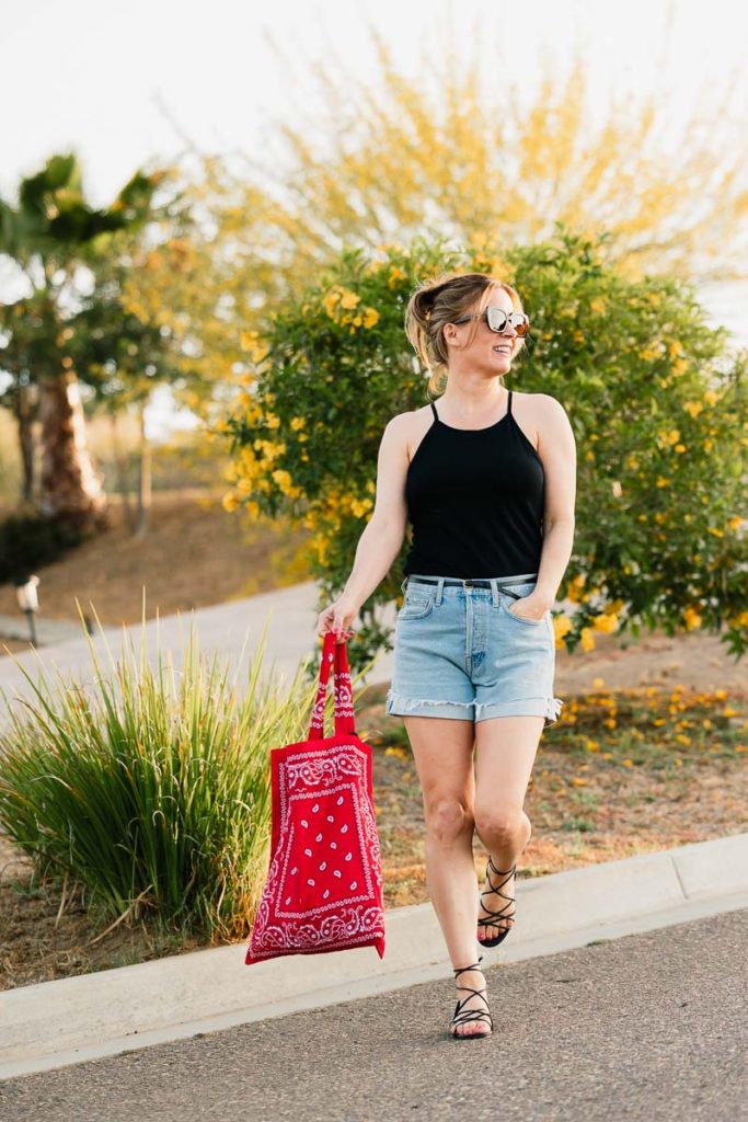 Agolde Parker Long Shorts Review - with cuff in cuff + Frame Cami + Arizona Love Bag