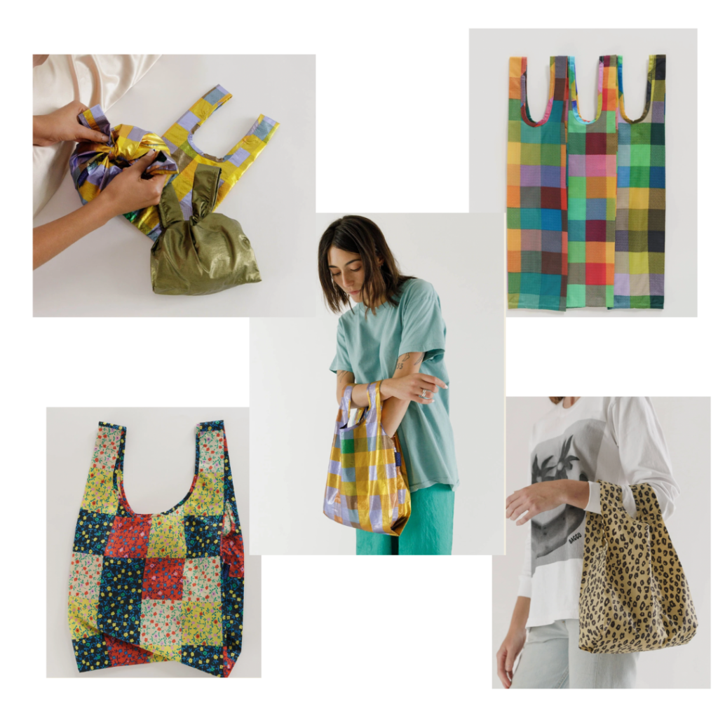 Collage of Baggu reusable bags.