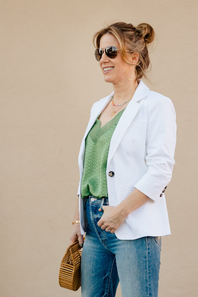 Cinq A Sept Khloe Blazer Review with Paige Niko, Mother Jeans, and Zadig et Voltaire Christy Camisole