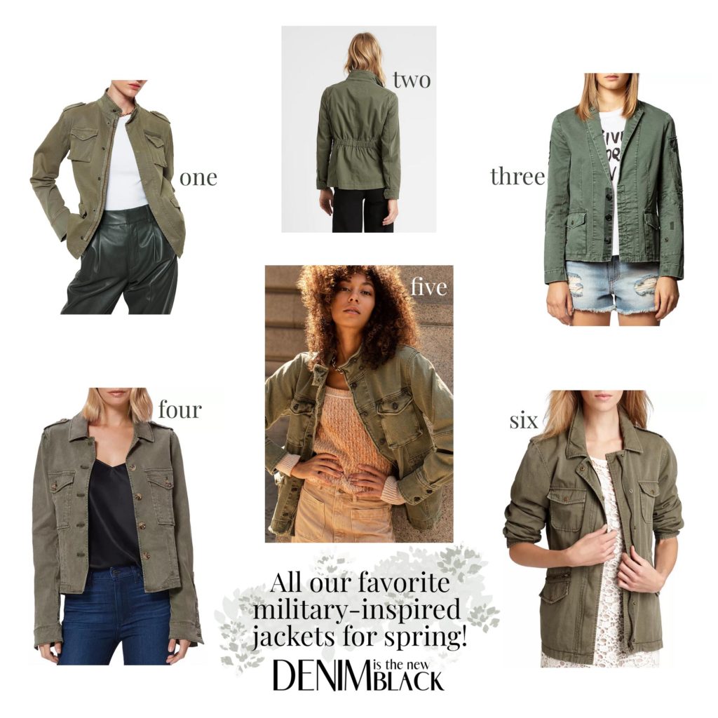 A collage of our favorite military inspired jackets for spring of 2021.