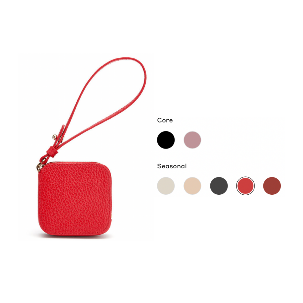 Cuyana red leather AirPods case and available colors. 