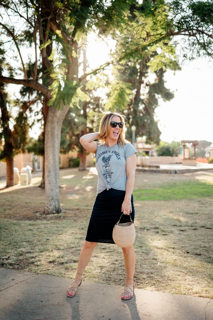 Layer a Graphic Tee Over a Dress — Fall Layers in Southern California!