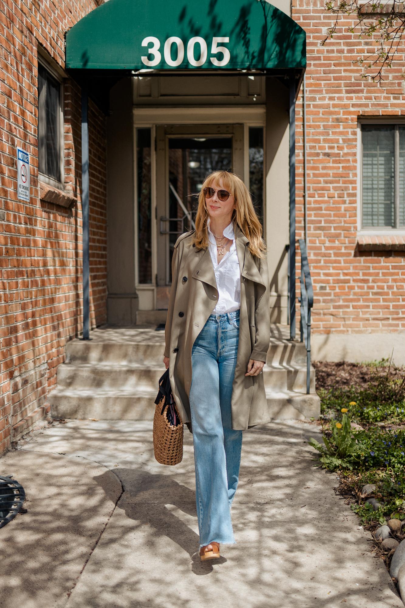 Wearing a trench coat with my Frank & Eileen white button down, wide legged jeans, and a trench coat.