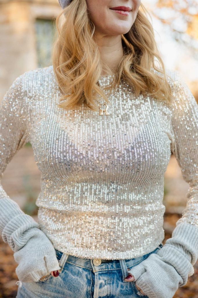 Free People sequin top in silver 