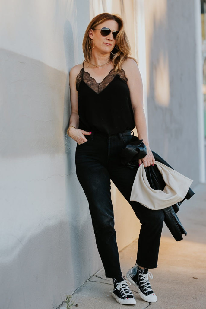 How To Style Black Converse with Mother Tomcat Lies Lies Lies and Zadig et Voltaire Christy Camisole