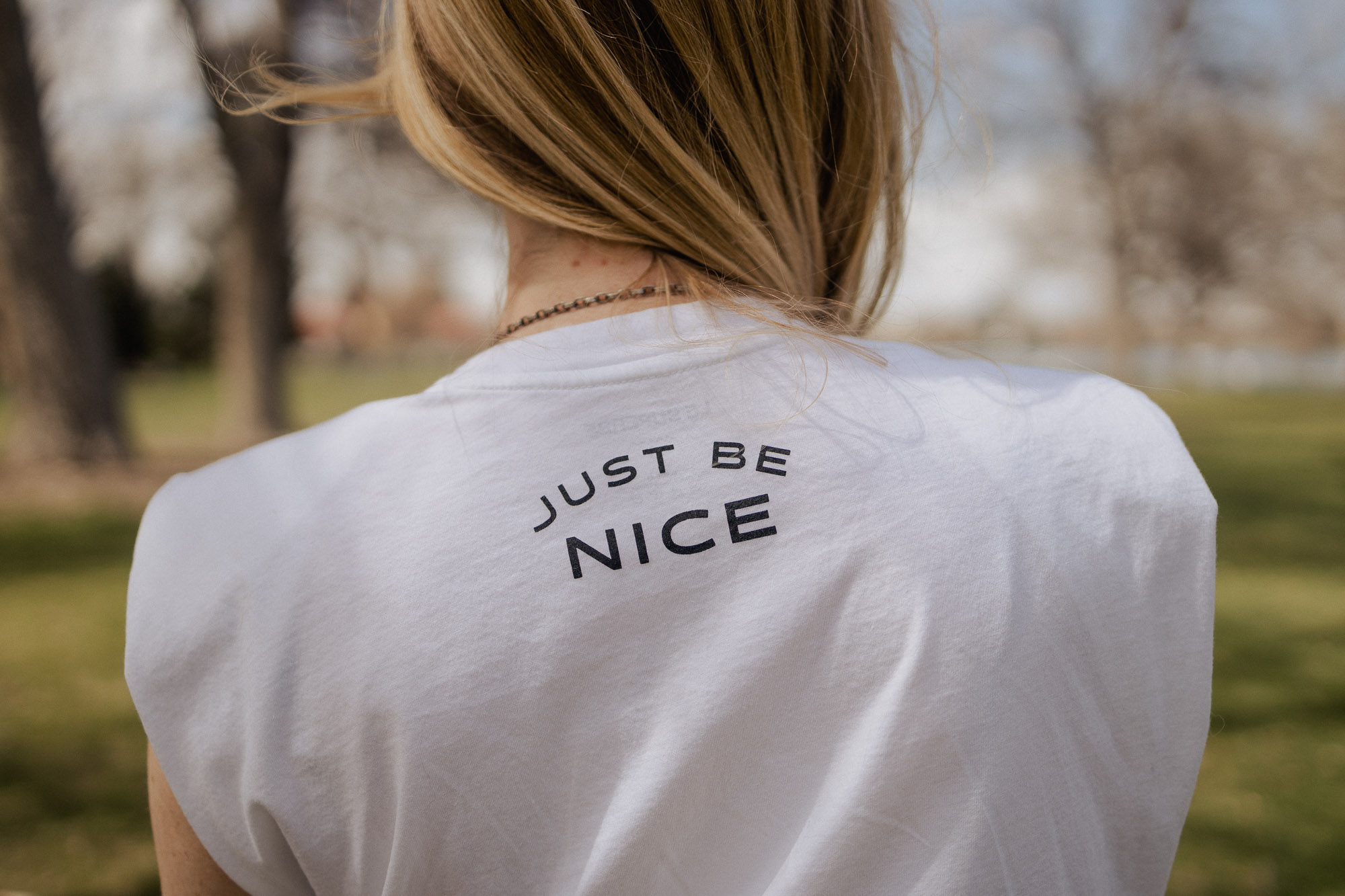 The back view of the Le Superbe 'Just Be Nice' graphic tank.
