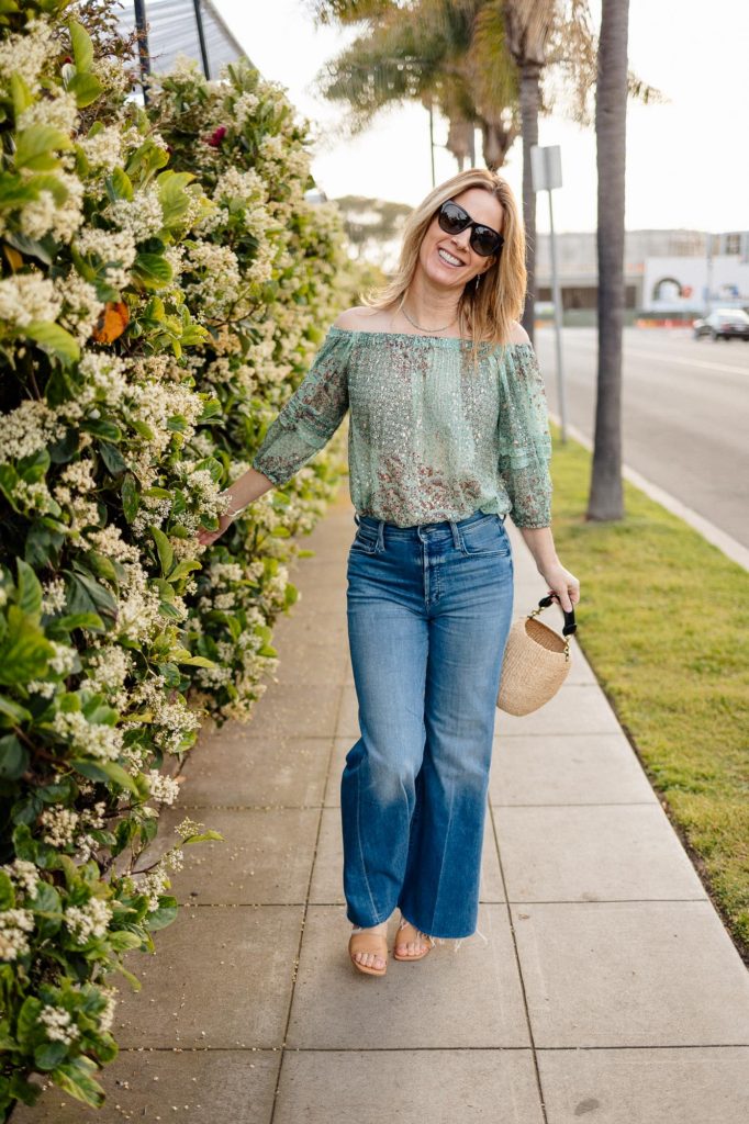 Wearing Mother Tomcat Roller jeans with Bash top and Clare V. honey bag with Jeffrey Campbel wedge shoes.