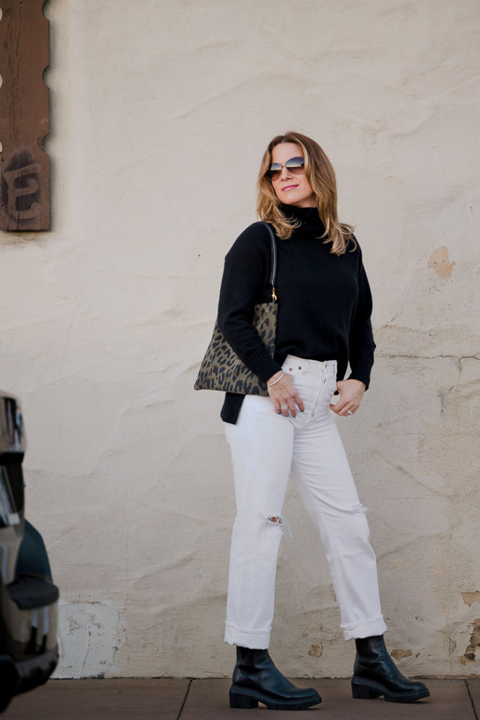 What To Wear With White Jeans In Winter Black Turtleneck